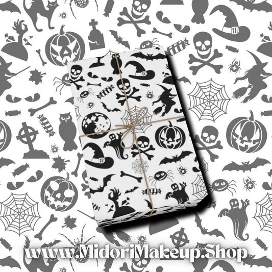 Cute Pumpkin Halloween Gift Wrap Spooky Season Fall Wrapping Paper Witchy Vibe Skeleton Goth Girl Aesthetic Witch Birthday Party Craft Paper