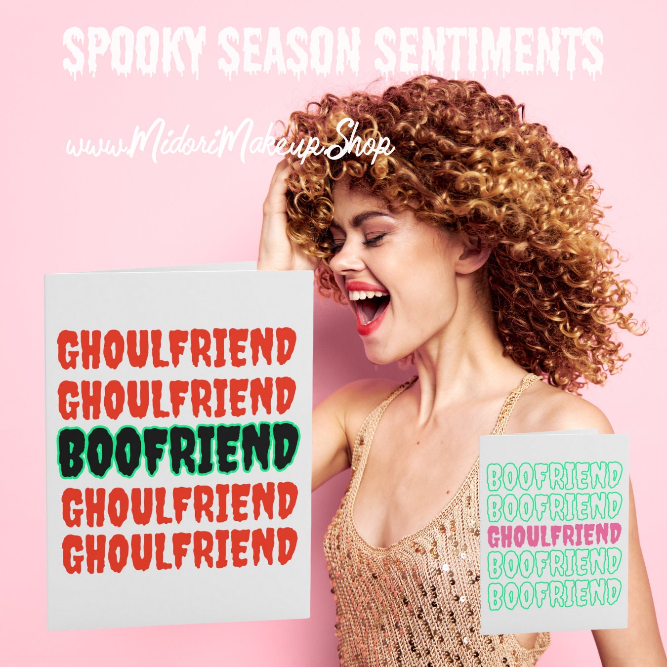 Boofriend Ghoulfriend Happy Halloween Spooky Season Fall Gift Cute Pink Pastel Goth Couple Ghouls Retro y2k 90s Assorted Greeting Card Set 5