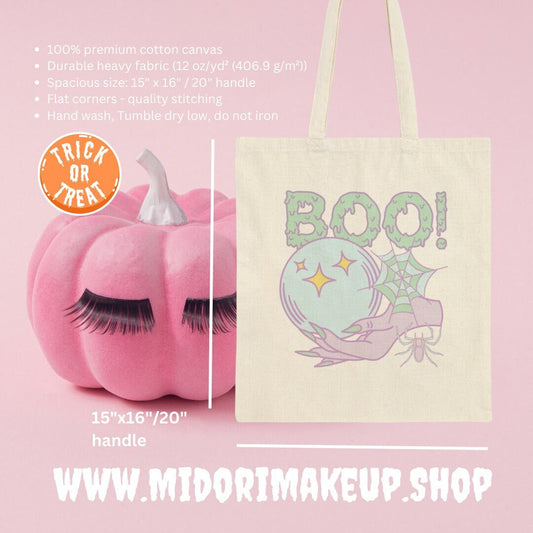 Spooky Cute Boo Halloween Crystal Ball Pink Pastel Goth Trick or Treat Tote Ghost Fortune Teller Costume Witch Party  Favor Candy Swag Bag