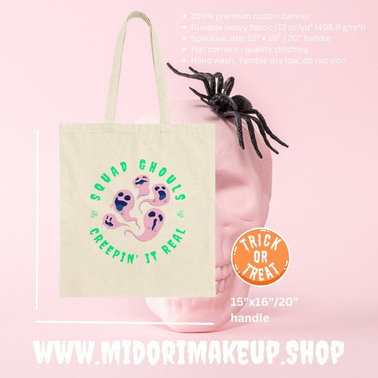 Spooky Cute Squad Ghouls Halloween Ghosts Pink Pastel Goth Trick or Treat Tote Gift Creepin it Real Group Costume Candy Party Favor Swag Bag