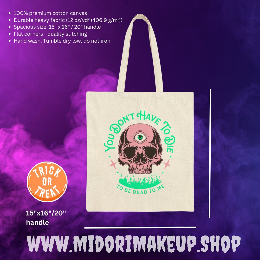 Spooky Cute Halloween Skull Pink Evil Eye Trick or Treat Pastel Goth Cotton Canvas Tote Gifts Dead to Me Costume Candy Party Favor Swag Bag