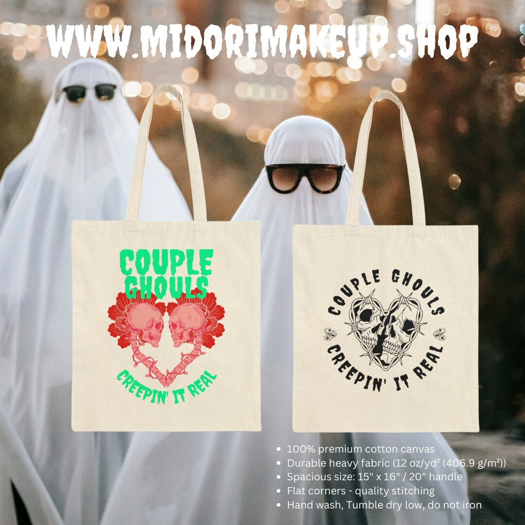 Spooky Cute Couple Skulls Halloween Heart Goth Valentine Trick or Treat Tote Gift Creepin it Real Costume Goals Couple Ghouls Candy Swag Bag