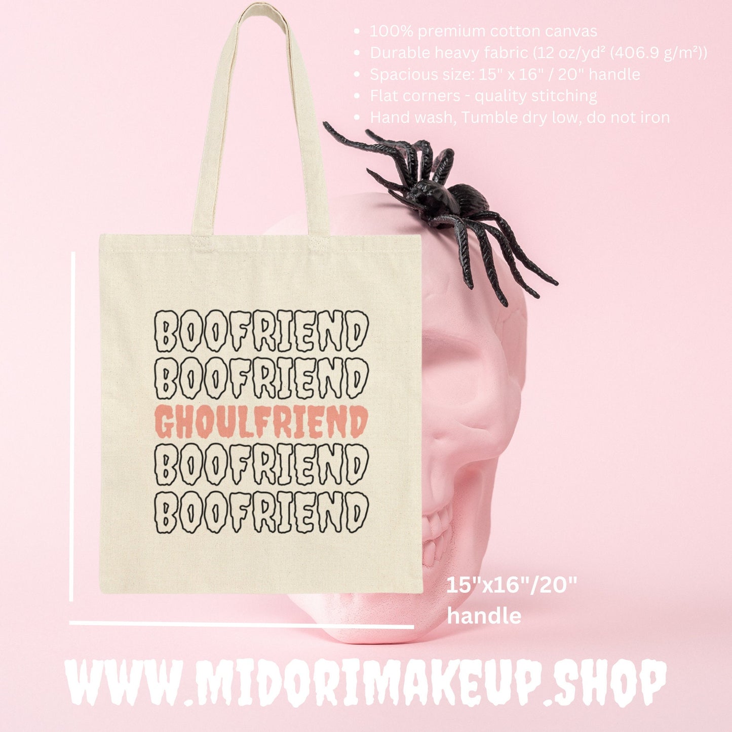 Spooky Cute Halloween Pink Trick or Treat Pastel Goth Tote BFF Gift Boofriend Ghoulfriend Girlfriend Boyfriend Couple Costume Candy Swag Bag