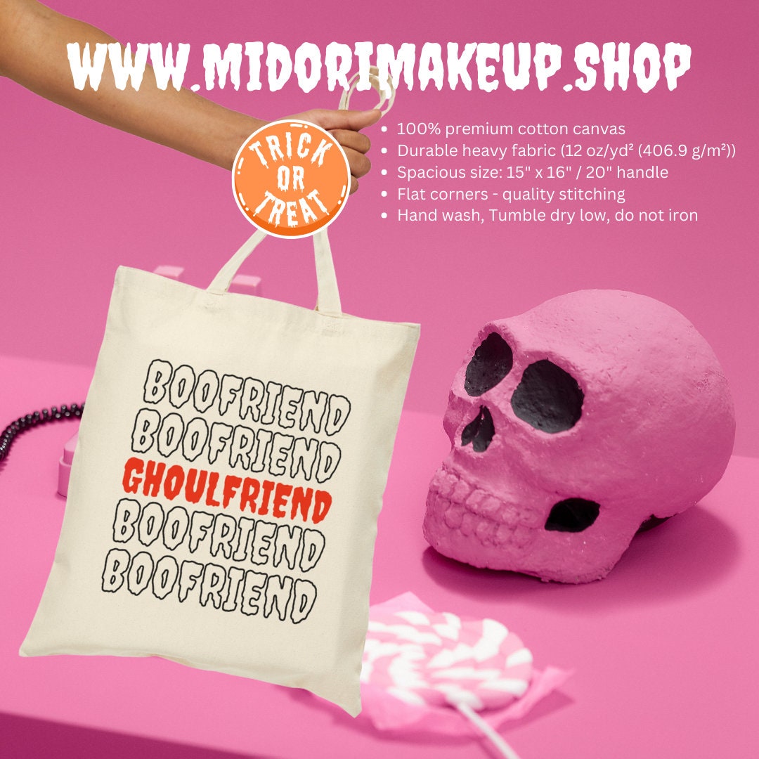 Spooky Cute Halloween Trick or Treat Canvas Tote Bag Gifts Boofriend Ghoulfriend Girlfriend Boyfriend Couple Costume Vampire Candy Swag Bags