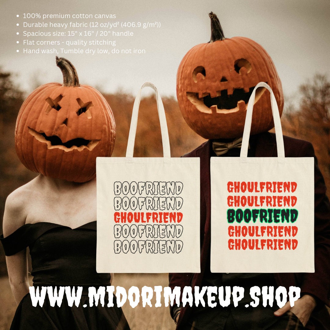 Spooky Cute Halloween Trick or Treat Tote Bag Gifts Boofriend Ghoulfriend Girlfriend Boyfriend Couple Costume Vampire Candy Favor Swag Bags