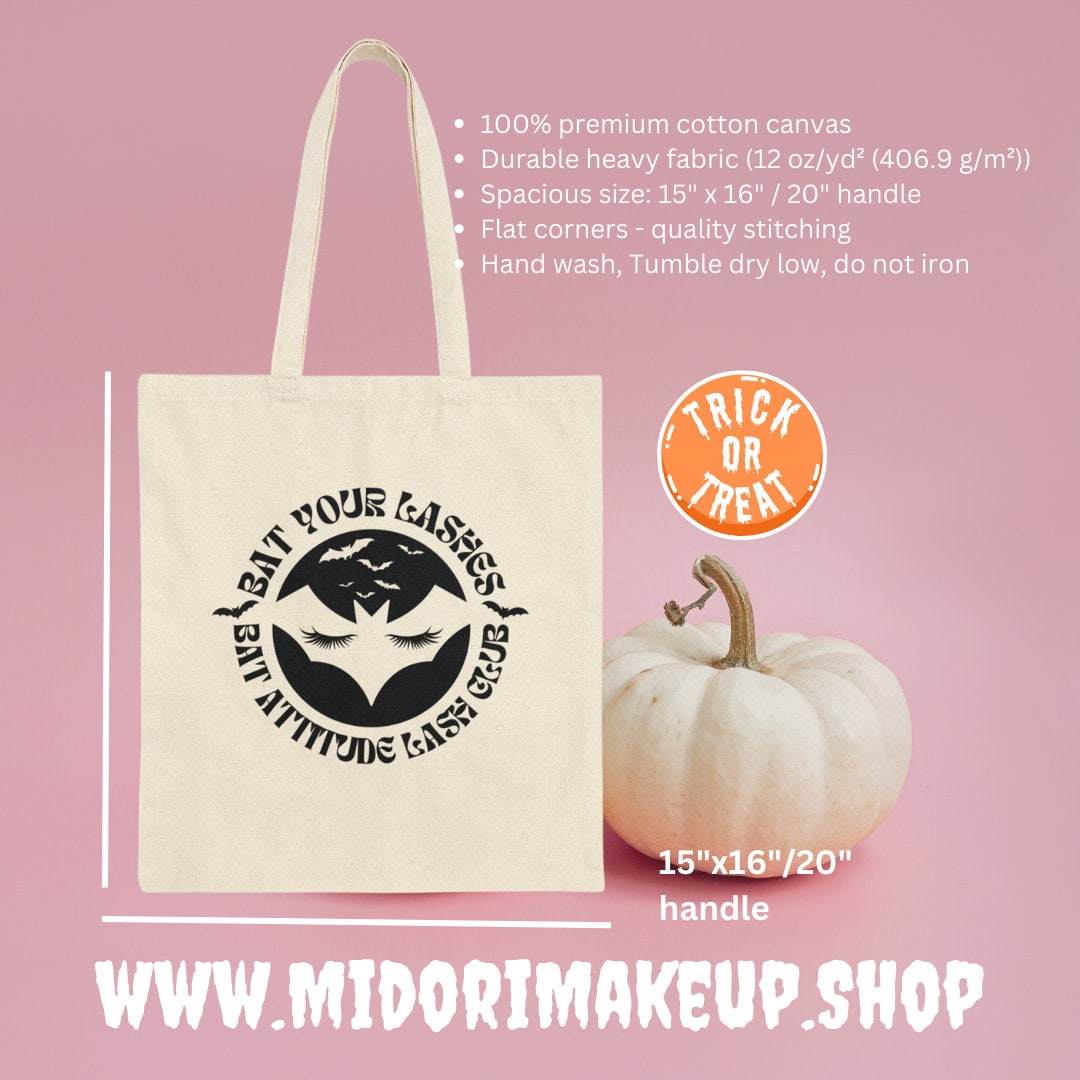 Spooky Cute Bats Halloween Trick or Treat Goth Tote Bag BFF Gift Bat Your Lashes Bat Attitude Lash Club Couple Costume Candy Favor Swag Bags