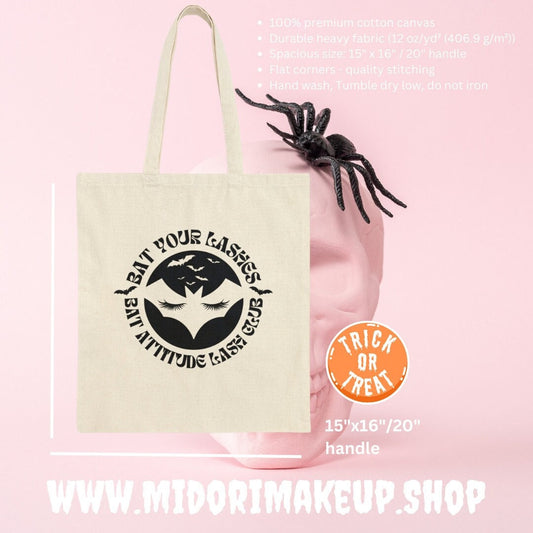 Spooky Cute Bats Halloween Trick or Treat Goth Tote Bag BFF Gift Bat Your Lashes Bat Attitude Lash Club Couple Costume Candy Favor Swag Bags