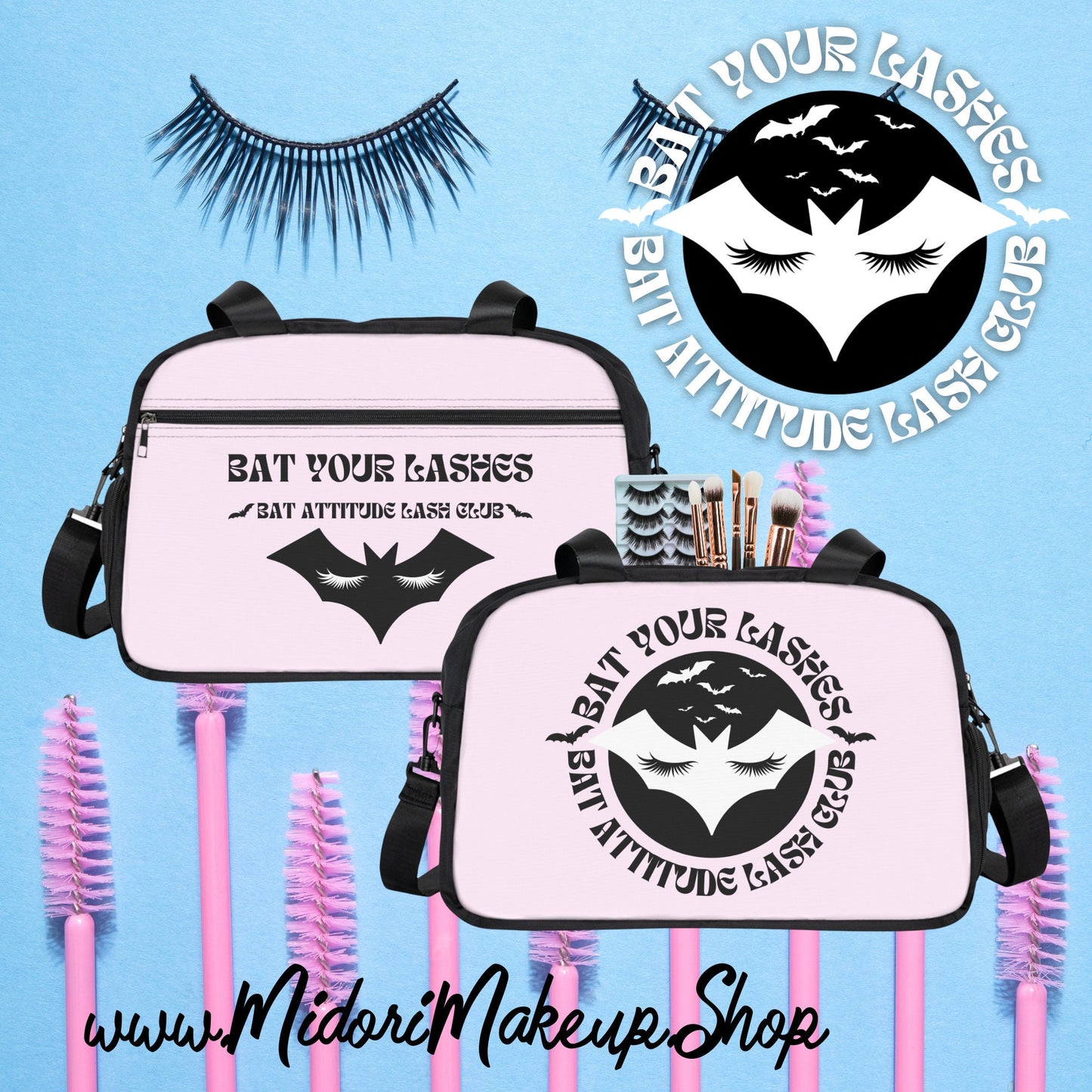 Spooky Cute Bats Bag - Lash Makeup Artist Organizer Case - Bat Your Lashes Bat Attitude Lash Club Gym Handbag Y2K Weekender Duffle MUA Gift