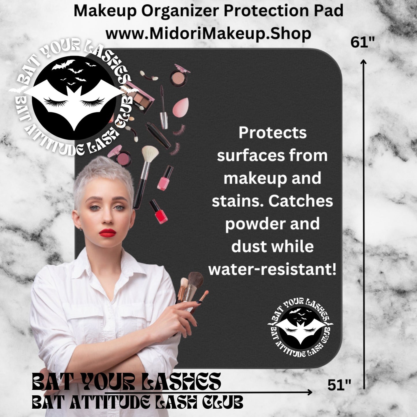 Makeup Artist Travel Protection Pad, Bat Your Lashes Freelance MUA Kit Tool, Water-Resistant Blanket Gift, Protect Surfaces from Makeup