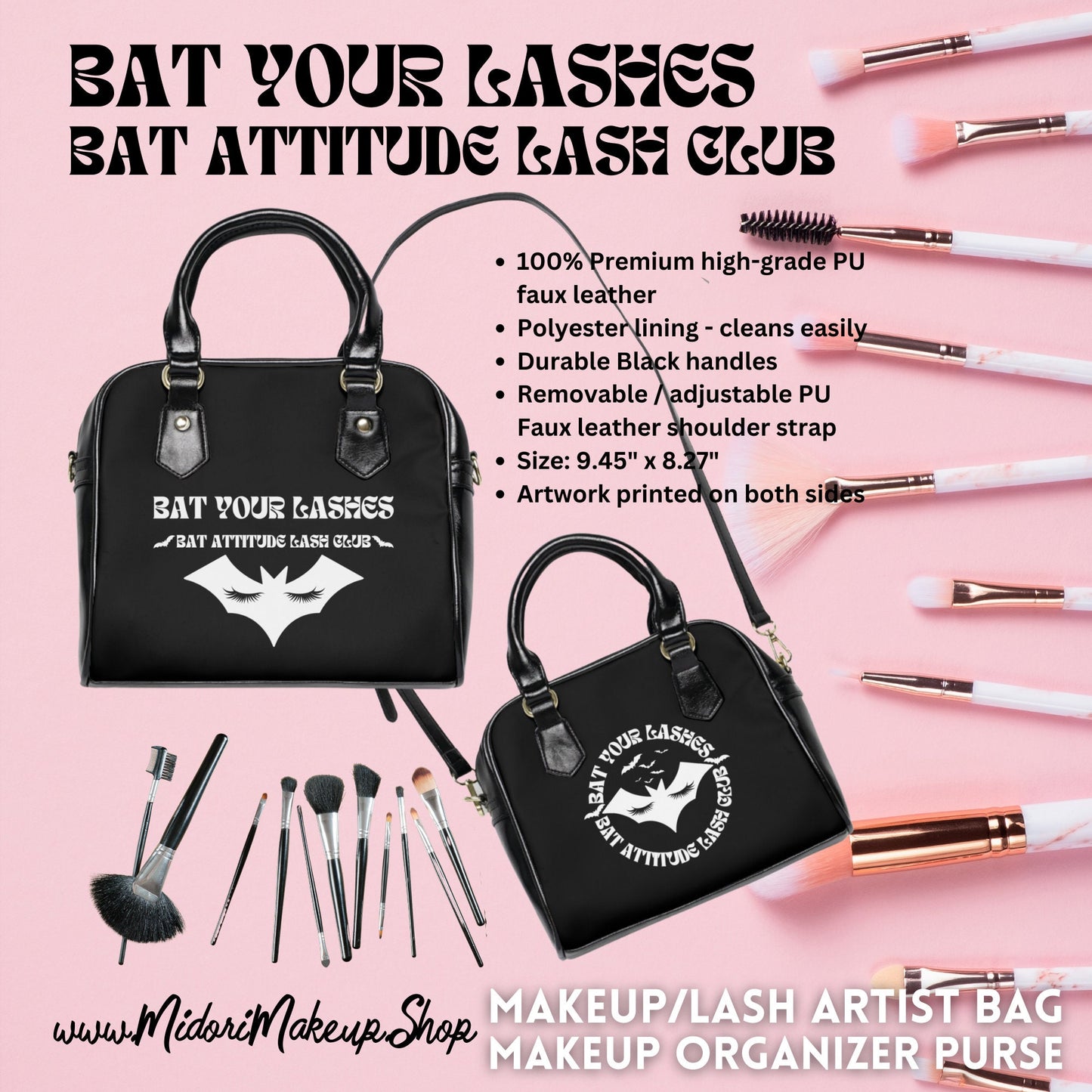 Spooky Cute Bats Purse Halloween Makeup Artist Gift Bat Your Lashes Cosmetologist Esthetician Beautician Y2K 50s 60s 80s Retro Bowling Bag