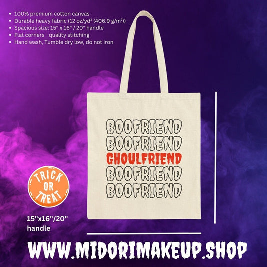 Spooky Cute Halloween Trick or Treat Canvas Tote Bag Gifts Boofriend Ghoulfriend Girlfriend Boyfriend Couple Costume Vampire Candy Swag Bags