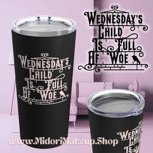 Spooky Cute Wednesday Retro Goth Gift Fall Cemetary Cup Wednesday's Child Birthday Favor Day of Week Insulated Black Travel Mug Tumbler 20oz