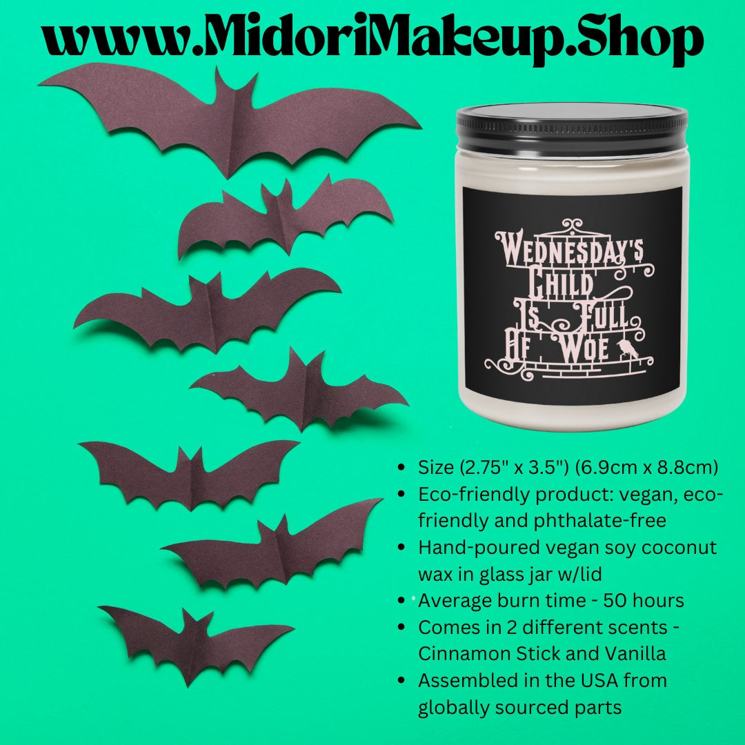 Wednesday's Child Spooky Season Fall Gift Goth Halloween Dark Academia Birthday Party Favor Witch Wednesday Day of Week Scented Candle, 9oz
