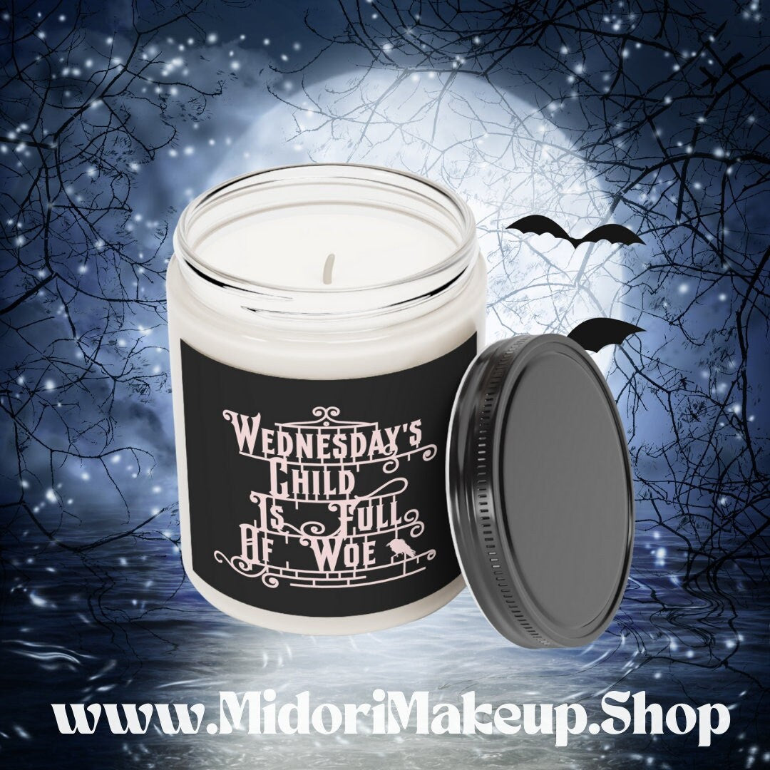Wednesday's Child Spooky Season Fall Gift Goth Halloween Dark Academia Birthday Party Favor Witch Wednesday Day of Week Scented Candle, 9oz
