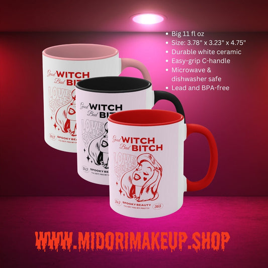 Good Witch Bad Bitch BFF Gift Retro Y2k Love Spells Halloween Valentine Kitchen Witchy Vibes Ceramic Mug Spooky Cute Color Accent Coffee Mug