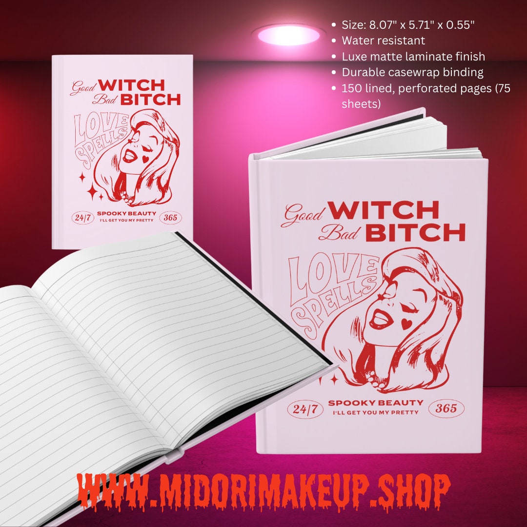 Cute Pink Witch Journal Good Witch Bad Bitch Adult Humor Funny Halloween Spooky Season Fall Gift Witchy Vibes Diary Hardcover Journal Matte