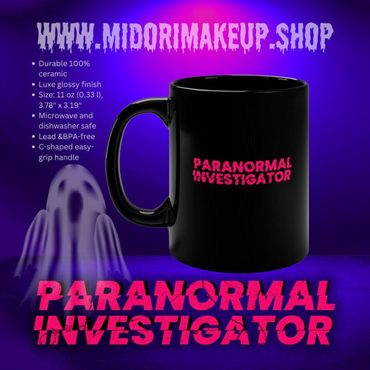 Spooky Cute Ghost Hunter Paranormal Investigator Halloween Haunted Fall Season Spooky Office Gift Goth Girl Content Creator 11oz Black Mug