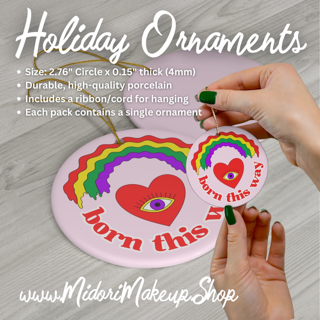 Retro Rainbow Holiday Accent Ornament - Born This Way LGBTQIA Gay Queer Trans Pride - Housewarming BFF Gift Tag - Xmas Christmas Tree Decor