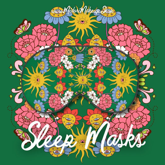 Midnight Garden Flower Eyes Satin Sleep Eye Mask - Holiday Slumber Party Eye Mask Self-Care Cottagecore Psychedelic Retro Floral Gardener Gi