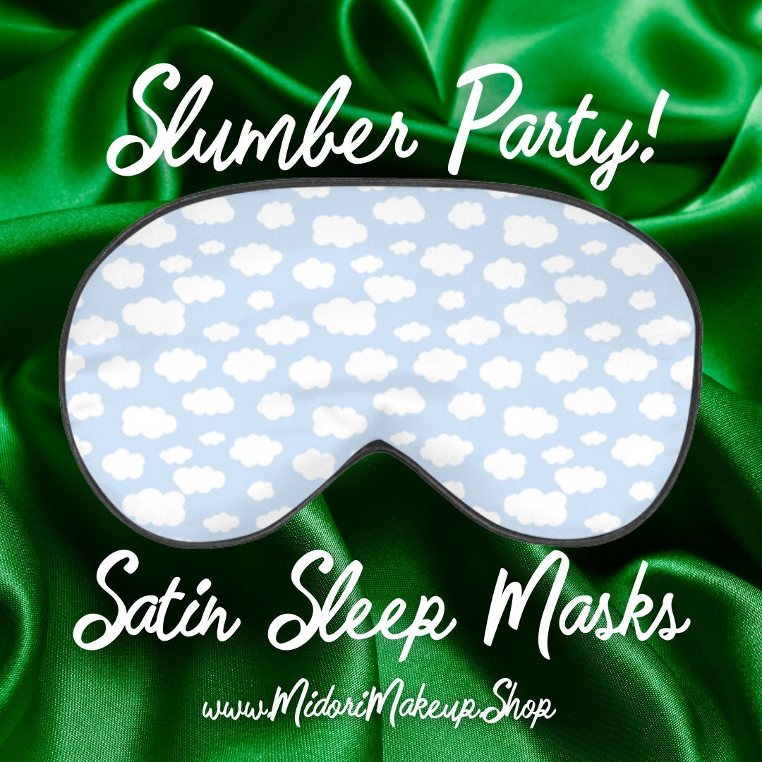 Blue Sky Clouds Silky Satin Sleep Eye Masks - Retro Kawaii Harajuku Bridal Party Slumber - Self-Care Spa Gift