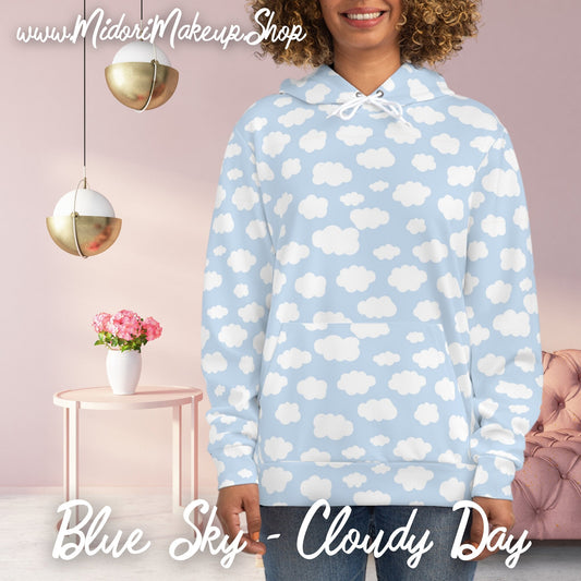 Retro Blue Cloudy Sky Unisex Hoodie, Cute Kawaii Harajuku Clouds Sweatshirt, Girlfriend Best-Friend Gift, Costume Cosplay Group Hooded Top