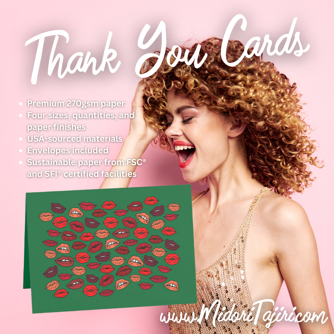 Retro Green Xmas Kisses Card Set, Red Santa Baby Kiss Lips Makeup Artist Cards, Eco-Friendly Holiday Xmas Thank You Greeting Cards Qty 1-50