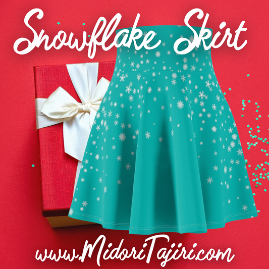 Tiffany Snowflake Skater Snow Skirt, Winter Solstice Wonderland Girlfriend Gift, Y2K 90s Kawaii Harajuku Retro Cute Costume Cosplay, Teal Blue Holiday School Skirt