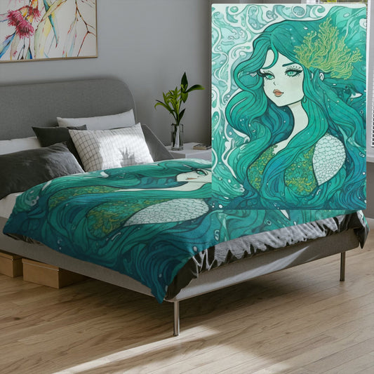Mermaid Minky Blanket Velveteen Blue Mermaid Aesthetic Gift Sirens Mermaid background Art Nouveau Mermaid I'm really Mermaid Kawaii Mermaid