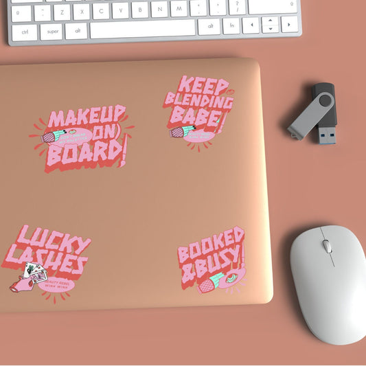 Makeup Artist Sticker Sheet MUA Label Makeup Teacher Cosmetology Beauty School Decal Set Pink Cosmetics Water Bottle Laptop Planner Stickers