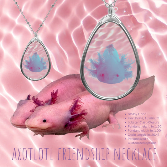 Blue Axolotl Necklace Friendship Pink Surrealism Jewelry Mermaids Kawaii Aquarium Pendant Cute Sister Gift BFF Y2k 90s Bestie Chain Necklace