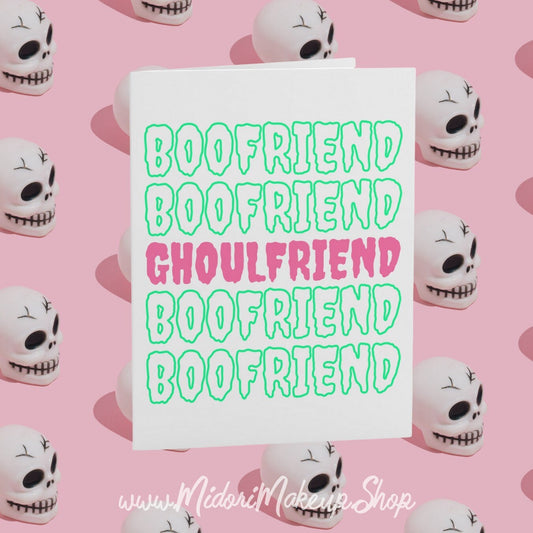 Spooky Cute Pink Ghost Funny Kawaii Halloween Fall Spooky Season Retro 80s Cute Couple Goal Boo-Friend Ghoul-Friend Boo BF BFF Card Gift Set