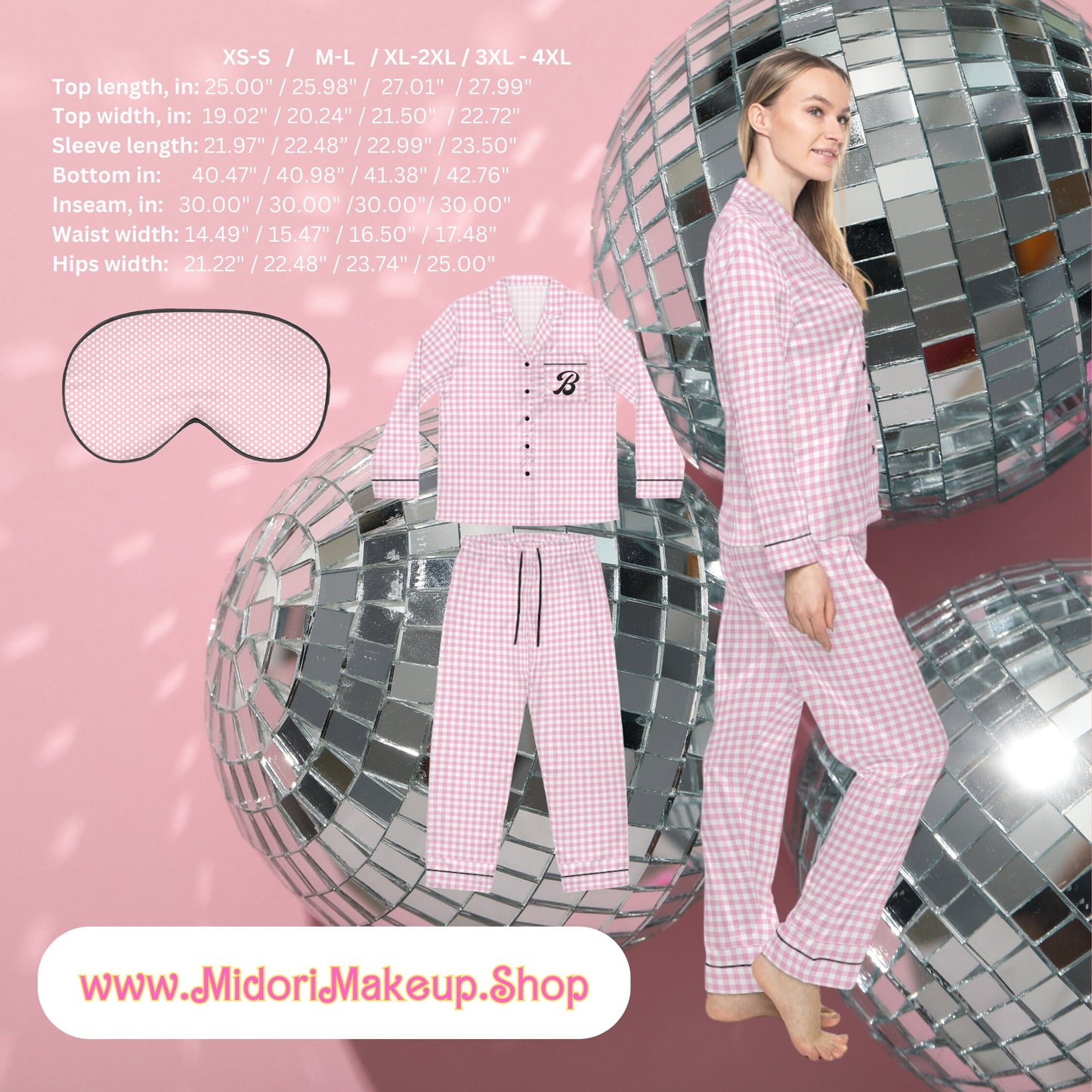 Pink Gingham Y2K 90s Retro 50s 60s Checkered Satin Pajamas Classic Slumber Party PJ Checker Personalized Customized Bridal Bachelorette PJs