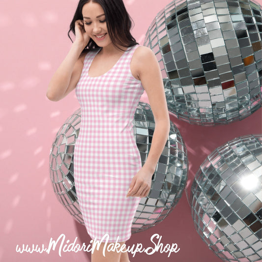 Pink Gingham Y2K 90s Retro Sheath Checker Tank Sleeveless Bodycon Halloween Let's Go Party NYE Costume Cruise Rose Gold Sexy Cocktail Dress
