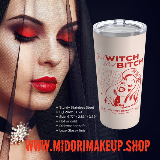 Good Witch Bad Bitch Gifts Halloween Retro Groovy 50s 60s 90s Y2K Vintage-Style Barbiecore Bewitched Witchy Vibes Kitchen Witch 20oz Tumbler