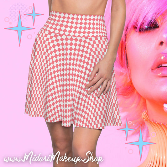Pink Check Skater Skirt Argyle Checkerboard Pink Flared Gingham Checker 90s 50s 70s Retro Y2K Cosplay Clueless School Uniform Costume Gift