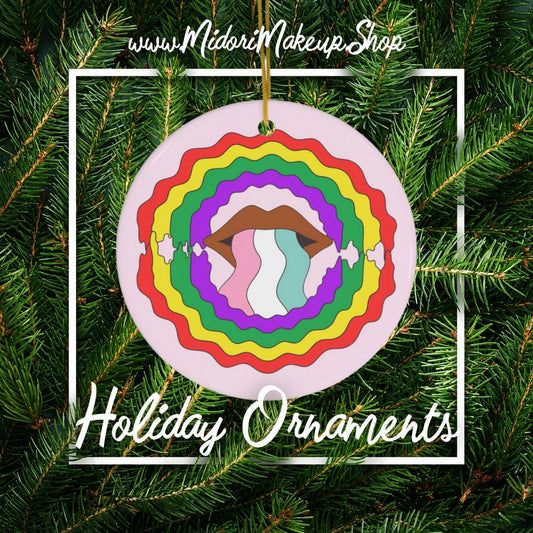Retro Rainbow Drip Lips Holiday Accent Ornament - LGBTQIA Love is Gay Queer Trans Pride - Housewarming Gift Tag - Xmas Christmas Tree Decor